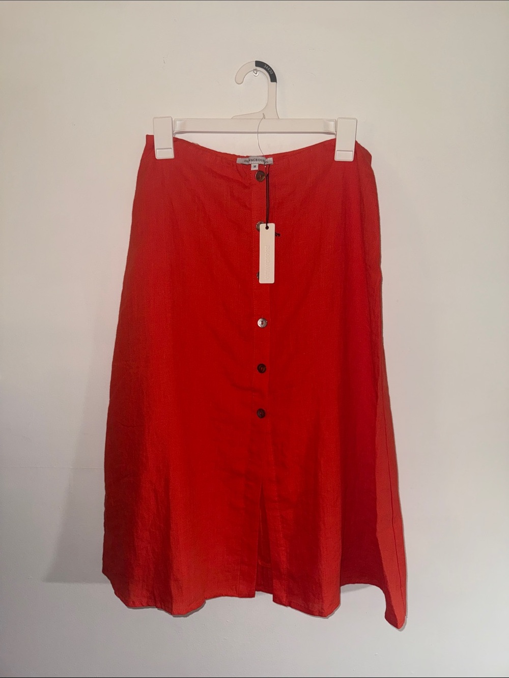 Olivaceous orange Red Button-Front Midi Skirt